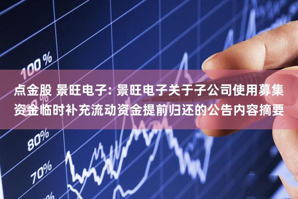 点金股 景旺电子: 景旺电子关于子公司使用募集资金临时补充流动资金提前归还的公告内容摘要