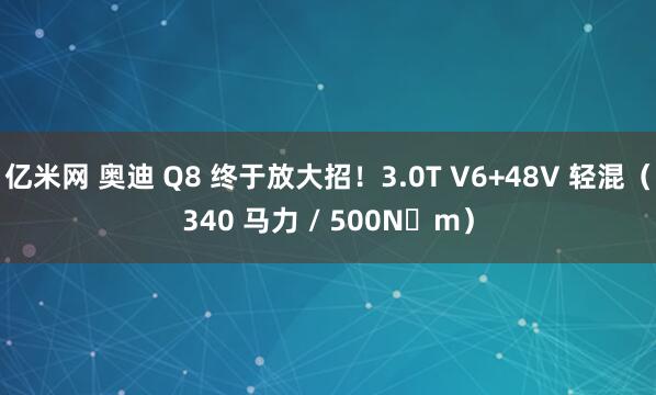亿米网 奥迪 Q8 终于放大招！3.0T V6+48V 轻混（340 马力 / 500N・m）