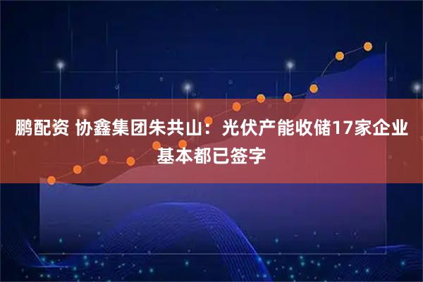鹏配资 协鑫集团朱共山：光伏产能收储17家企业基本都已签字